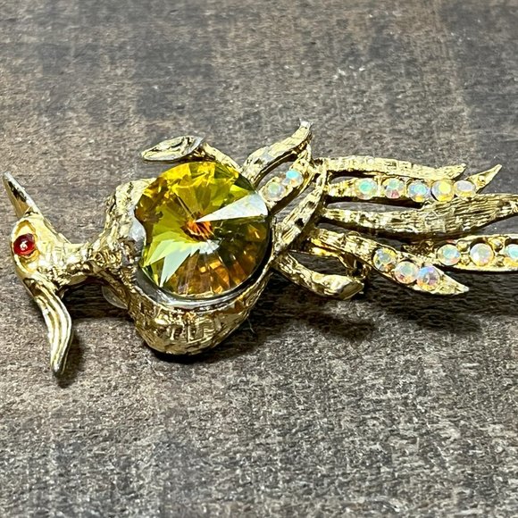 Vintage Beautiful Gold Tone Peacock Brooch Pin Jewel Bird Brooch - Picture 6 of 9